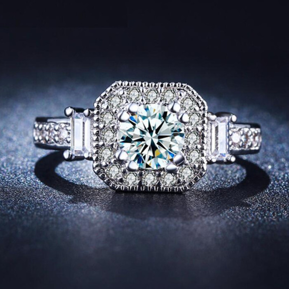 Jewelry - New .925 Silver Vintage Look Art Deco CZ Ring Sz 7